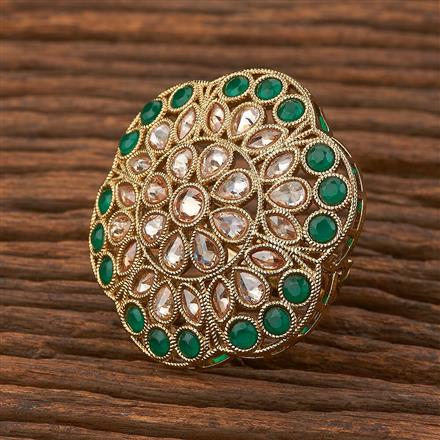Antique Reverse Ad Stone Ring With Mehndi Plating