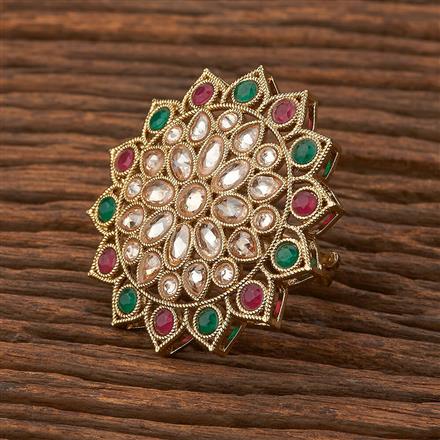 Antique Reverse Ad Stone Ring With Mehndi Plating