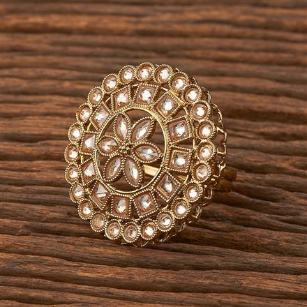 Antique Reverse Ad Stone Ring With Mehndi Plating