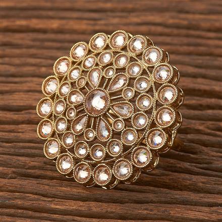 Antique Reverse Ad Stone Ring With Mehndi Plating