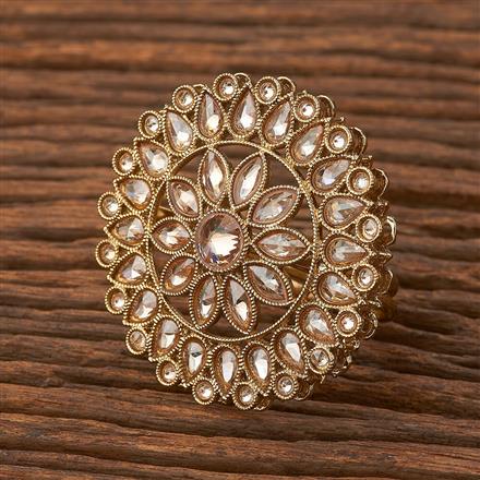 Antique Reverse Ad Stone Ring With Mehndi Plating