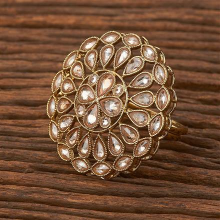 Antique Reverse Ad Stone Ring With Mehndi Plating