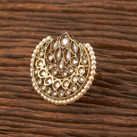 Antique Reverse Ad Stone Ring With Mehndi Plating