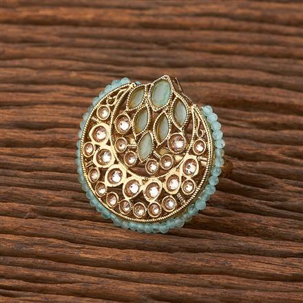 Antique Reverse Ad Stone Ring With Mehndi Plating