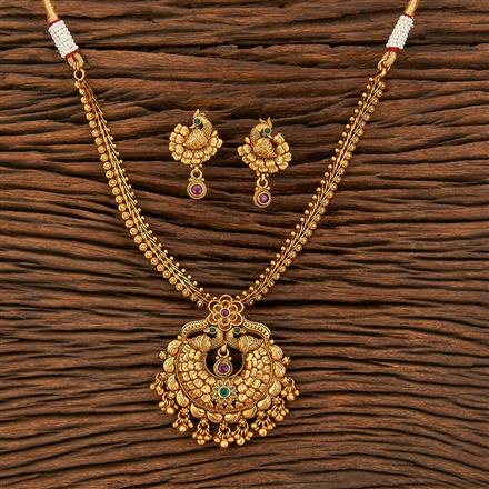 Antique Peacock Necklace With Matte Gold Plating