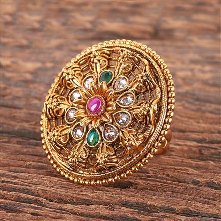 Antique Adjustable Ring With Matte Gold Plating