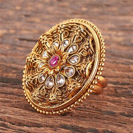 Antique Adjustable Ring With Matte Gold Plating