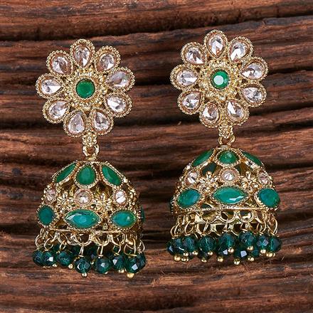 Antique Reverse Ad Stone Earring With Mehndi Plating