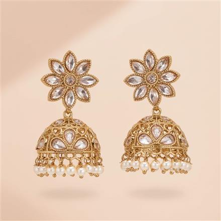 Antique Reverse Ad Stone Earring With Mehndi Plating