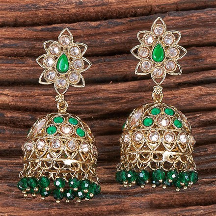 Antique Reverse Ad Stone Earring With Mehndi Plating