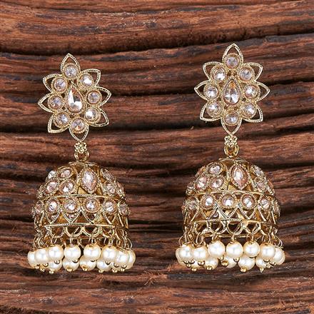 Antique Reverse Ad Stone Earring With Mehndi Plating