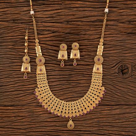 Antique Long Necklace With Matte Gold Plating