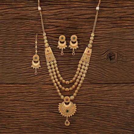 Antique Long Necklace With Matte Gold Plating