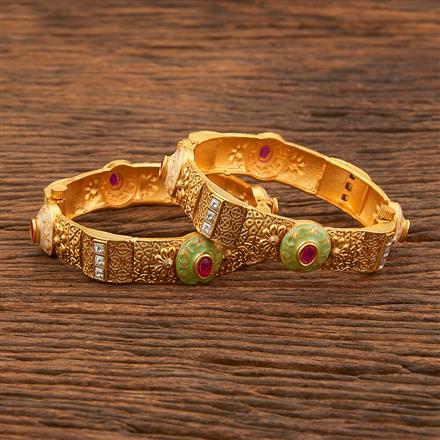 Antique Meenakari Bangles With Matte Gold Plating
