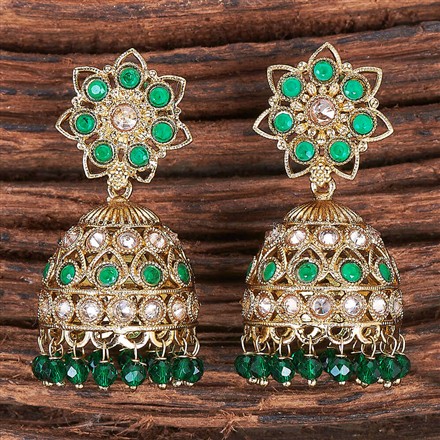 Antique Reverse Ad Stone Earring With Mehndi Plating
