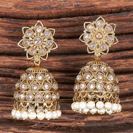 Antique Reverse Ad Stone Earring With Mehndi Plating