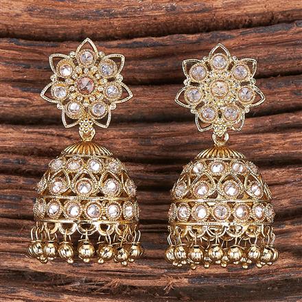 Antique Reverse Ad Stone Earring With Mehndi Plating
