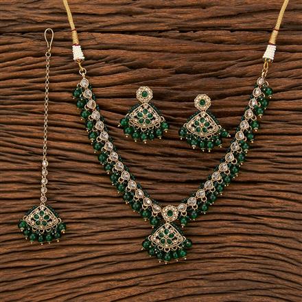 Antique Reverse Ad Stone Necklace With Mehndi Plating