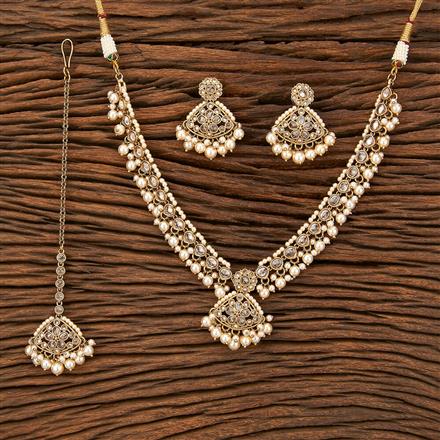 Antique Reverse Ad Stone Necklace With Mehndi Plating