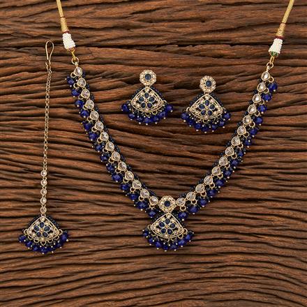 Antique Reverse Ad Stone Necklace With Mehndi Plating