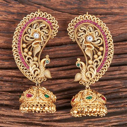 Antique Peacock Earring With Matte Gold Plating