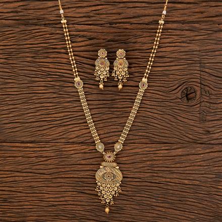 Antique Long Necklace With Matte Gold Plating