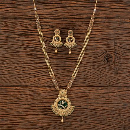 Antique Long Necklace With Matte Gold Plating