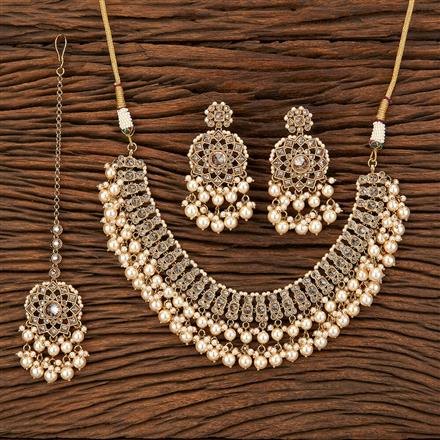 Antique Reverse Ad Stone Necklace With Mehndi Plating