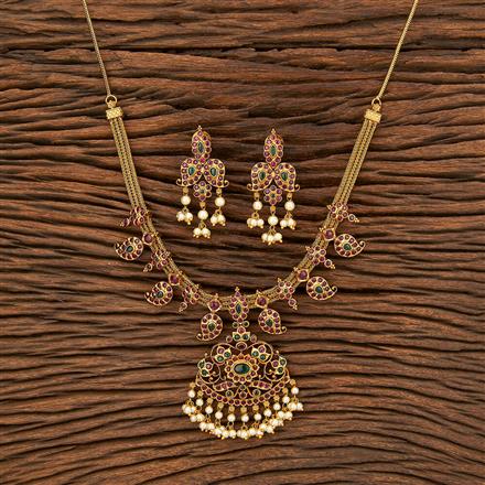 Antique Moti Necklace With Matte Gold Plating