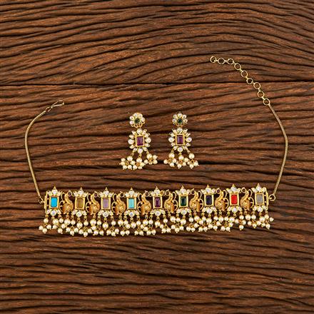 Antique Moti Necklace With Matte Gold Plating