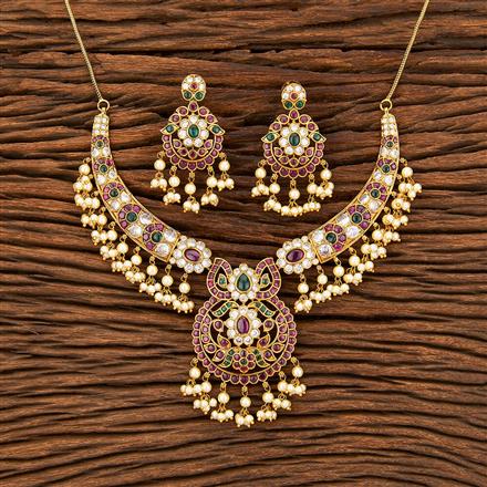 Antique Moti Necklace With Matte Gold Plating