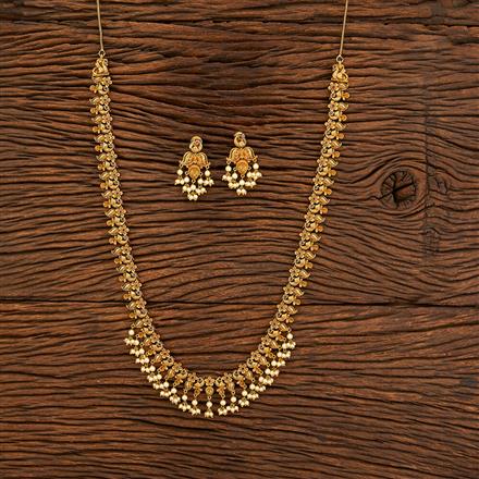Antique Long Necklace With Matte Gold Plating