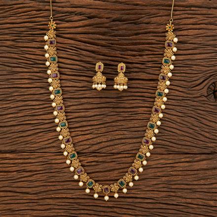 Antique Moti Necklace With Matte Gold Plating