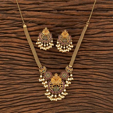 Antique Moti Necklace With Matte Gold Plating