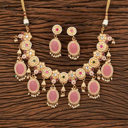 Antique Monalisa Stone Necklace With Matte Gold Plating