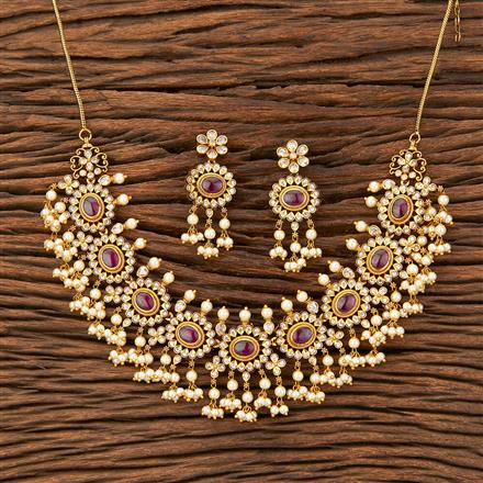 Antique Pearl Necklace With Matte Gold Plating