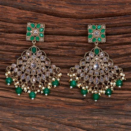 Antique Reverse Ad Stone Earring With Mehndi Plating