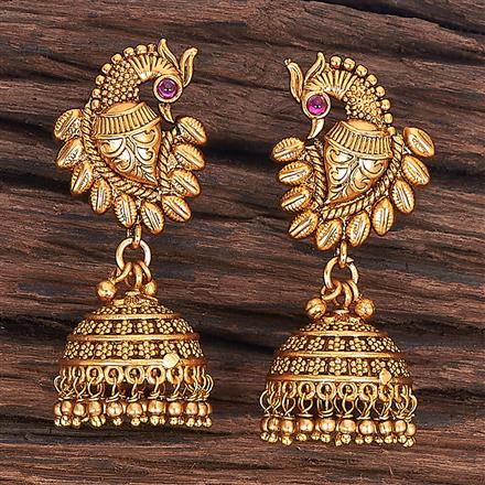 Antique Peacock Earring With Matte Gold Plating