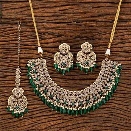 Antique Reverse Ad Stone Necklace With Mehndi Plating