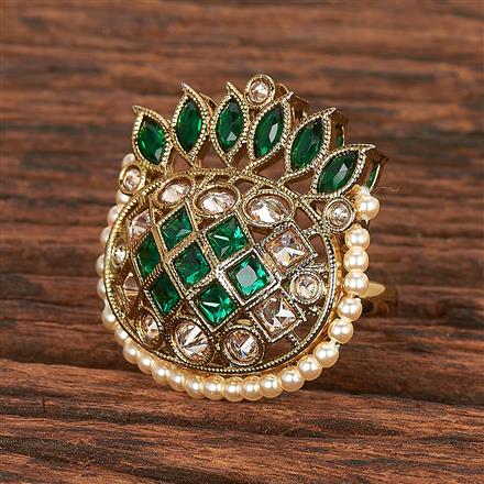 Antique Reverse Ad Stone Ring With Mehndi Plating