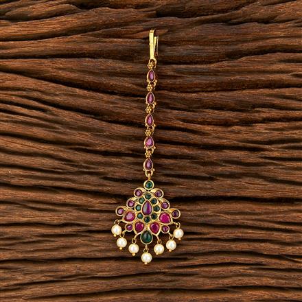 Antique South Indian Tikka With Matte Gold Plating
