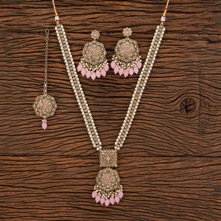 Antique Reverse Ad Stone Necklace With Mehndi Plating