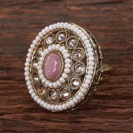 Antique Reverse Ad Stone Ring With Mehndi Plating