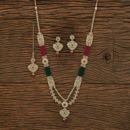 Antique Reverse Ad Stone Necklace With Mehndi Plating