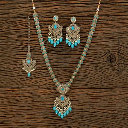 Antique Reverse Ad Stone Necklace With Mehndi Plating