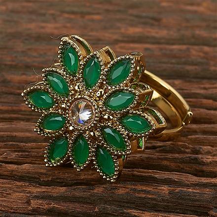 Antique Reverse Ad Stone Ring With Mehndi Plating