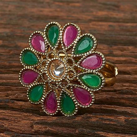 Antique Reverse Ad Stone Ring With Mehndi Plating