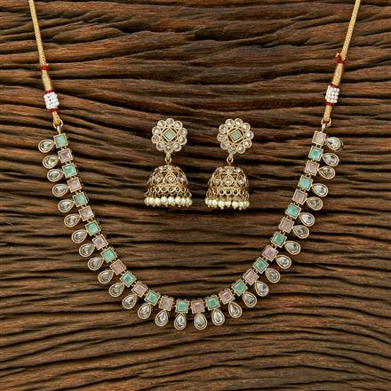 Antique Reverse Ad Stone Necklace With Mehndi Plating