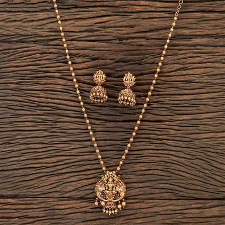 Antique Temple Pendant Set With Matte Gold Plating