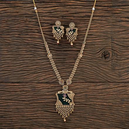 Antique Long Necklace With Matte Gold Plating